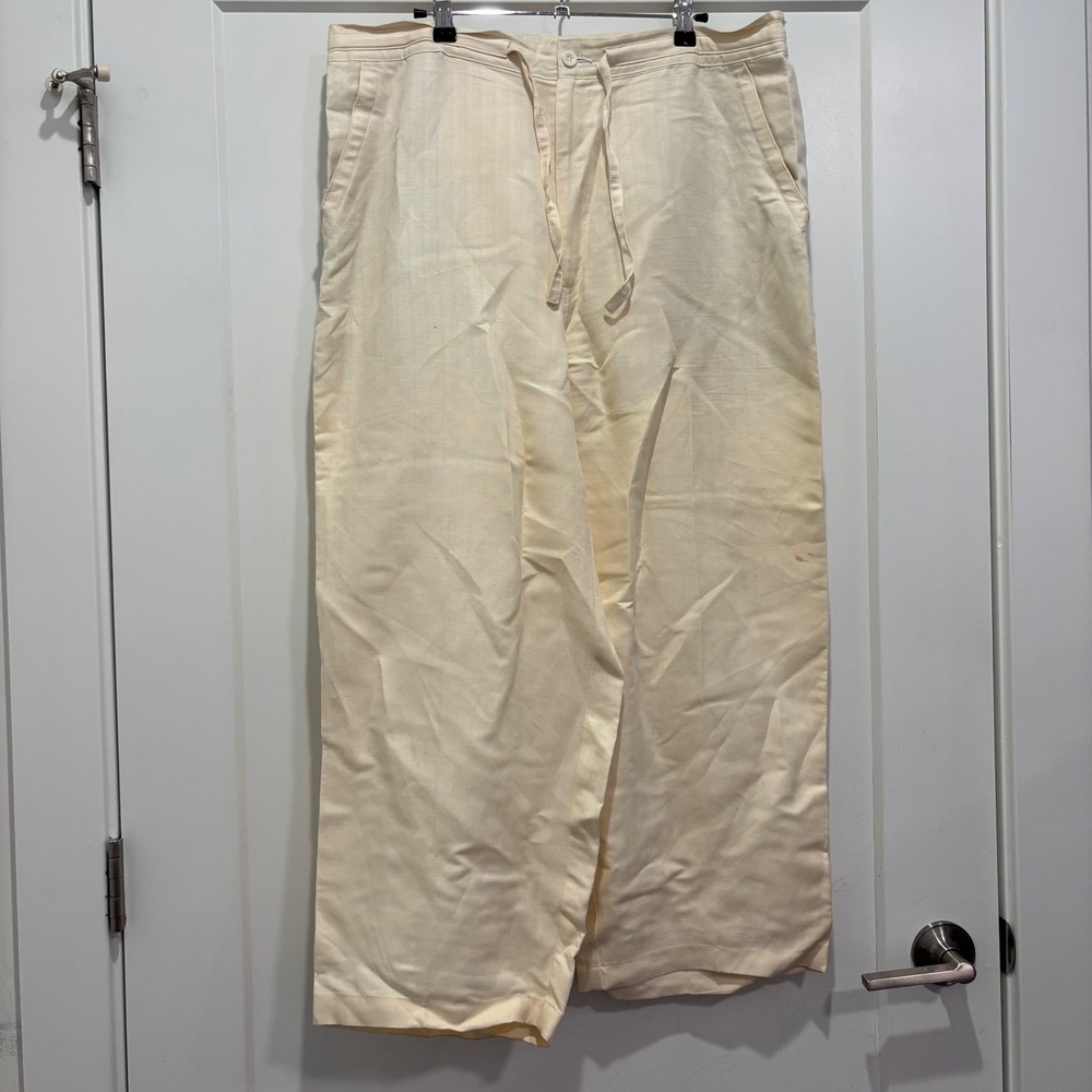Cubavera Linen Blend Herringbone Pants Cream XL Drawstring Tropical Casual